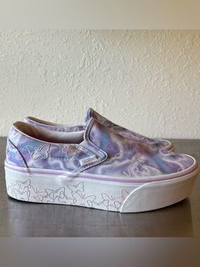 Vans Women's Kawaii Lavender Butterfly Slip-On Platform Sneakers💕